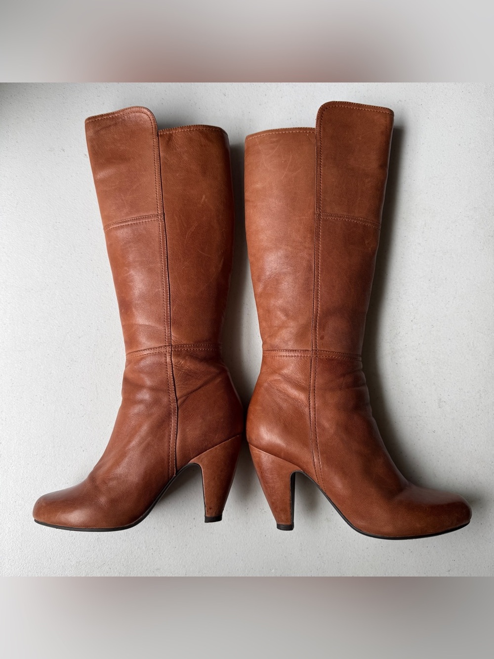 MIZ MOOZ FLYNN KNEE HIGH BROWN LEATHER BOOTS WOMENS SIZE 7.5 SIDE ZIP HEELED - Picture 2 of 13